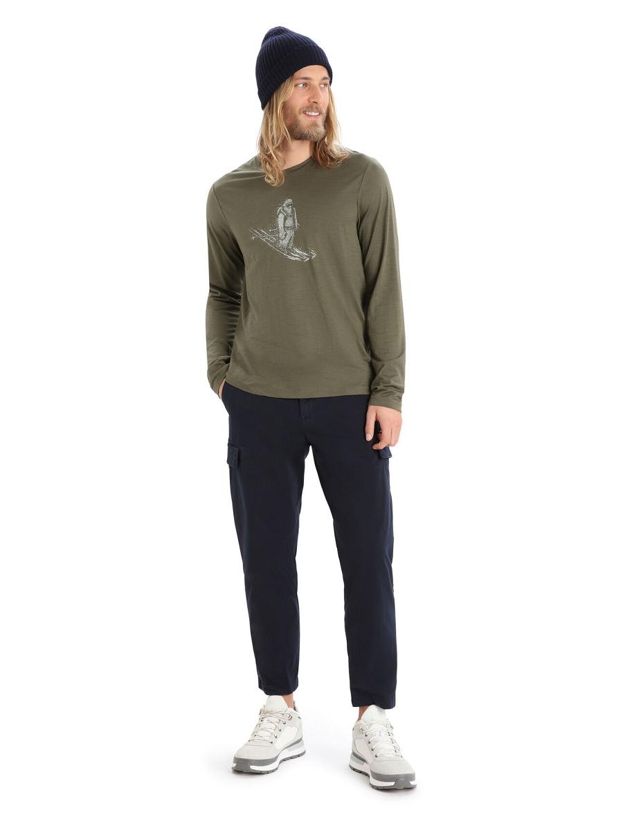 Men's Icebreaker Merino Tech Lite II T-Shirt Skiing Yeti Long Sleeve Loden | CA 1721AHKP